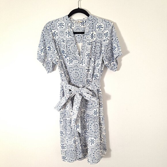 Fitzroy & Willa Blue White Boho Beach Coastal Babydoll Dress - Picture 1 of 9